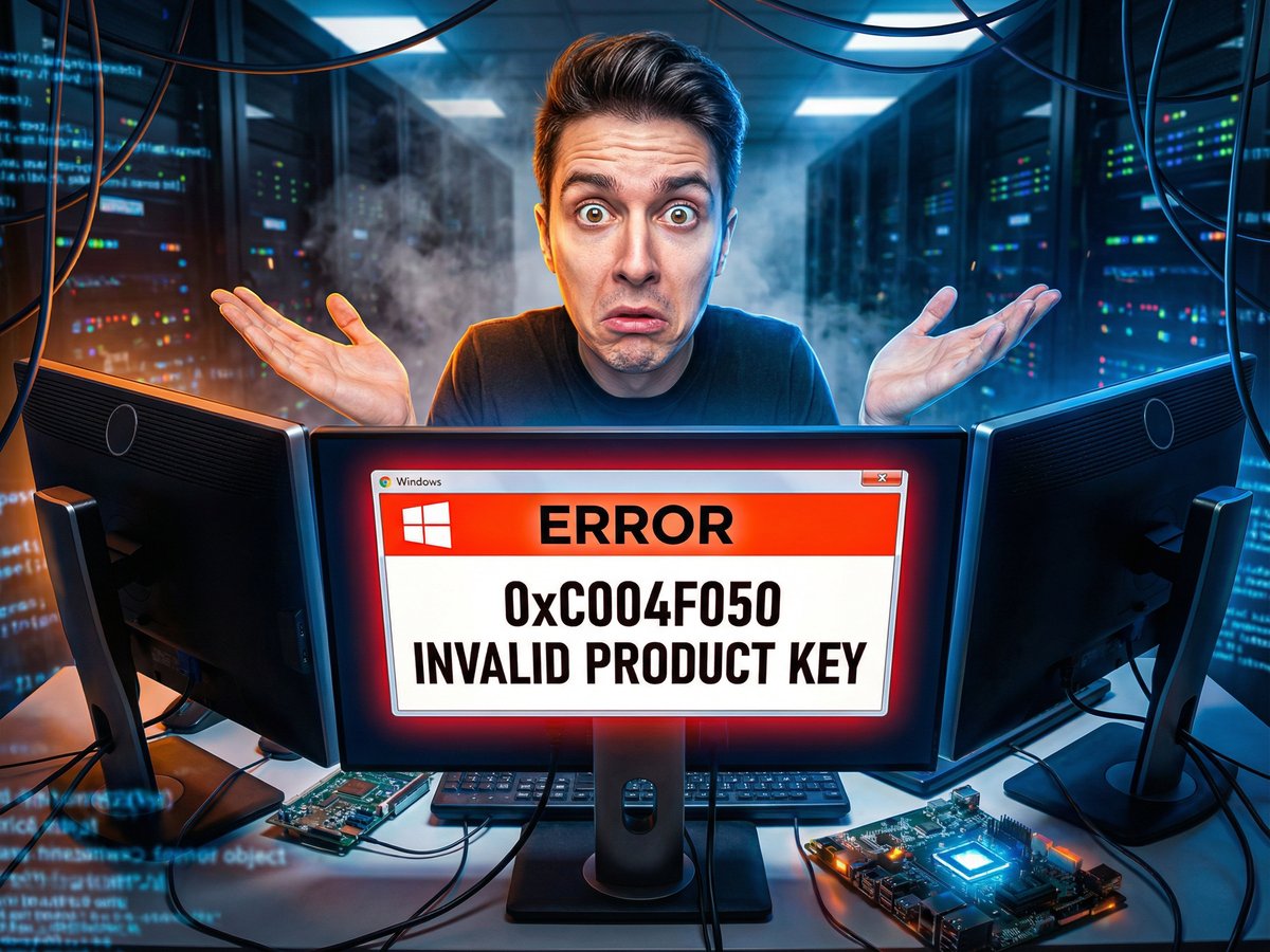 Windows error 0xC004F050 invalid product key fix guide showing edition matching and key verification steps